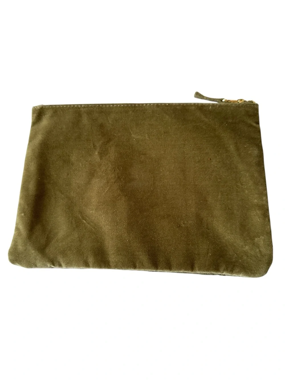 Sézane Olive Green Velvet Cosmetic Pouch Travel Makeup Bag